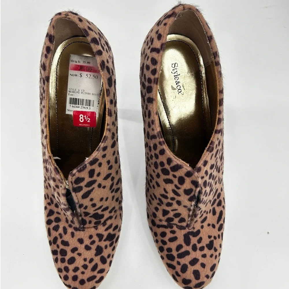 Style & Co Leopard Print Faux Calf Hair‎ Platform Stiletto Booties 8.5 Mob Wife